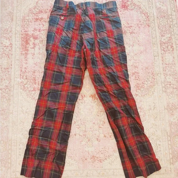 Men's 1960s Vintage Red and Navy Plaid Golf Pants - Picture 2 of 4